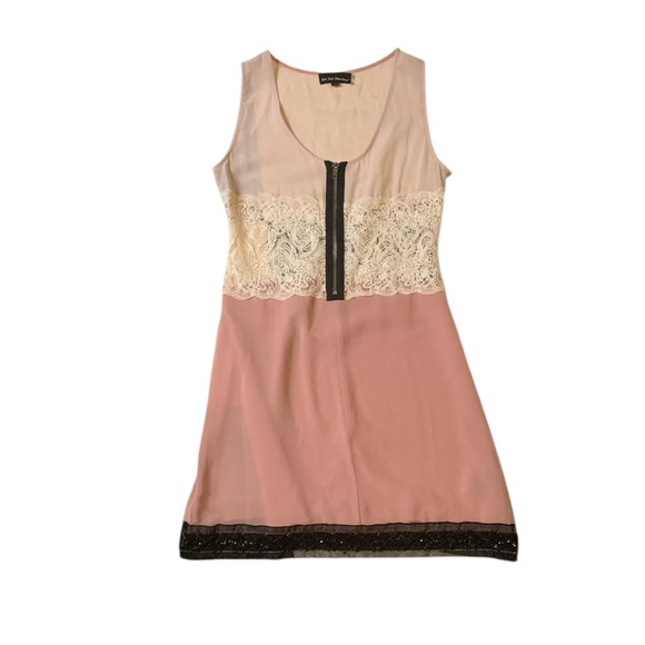 Pink and Cream Sleeveless Colorblock Slip lace pajama dress. - Picture 2 of 3